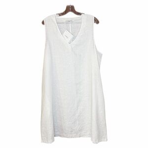 Visible Art White Sleeveless V-Neck Linen Shift Dress 3X